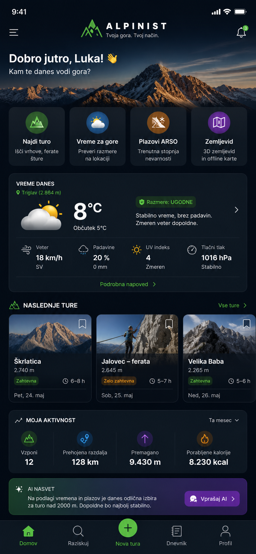 AlpAI app — home screen